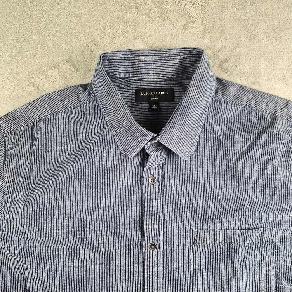 Banana Republic Mens Shirt XL Blue Striped Long Sleeve Modern Workwear Office